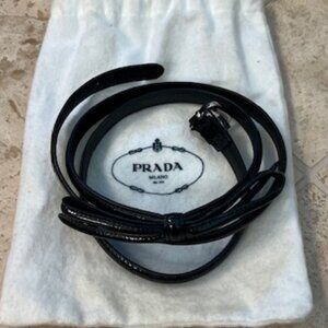Prada black patent leather bow skinny belt